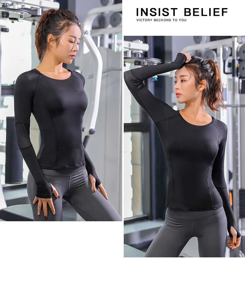 Women's Sports Wear For Fitness Running Jogging Seamless Long Sleeve Gym Woman Sport Shirt Yoga Top Female Workout Tops T-shirt