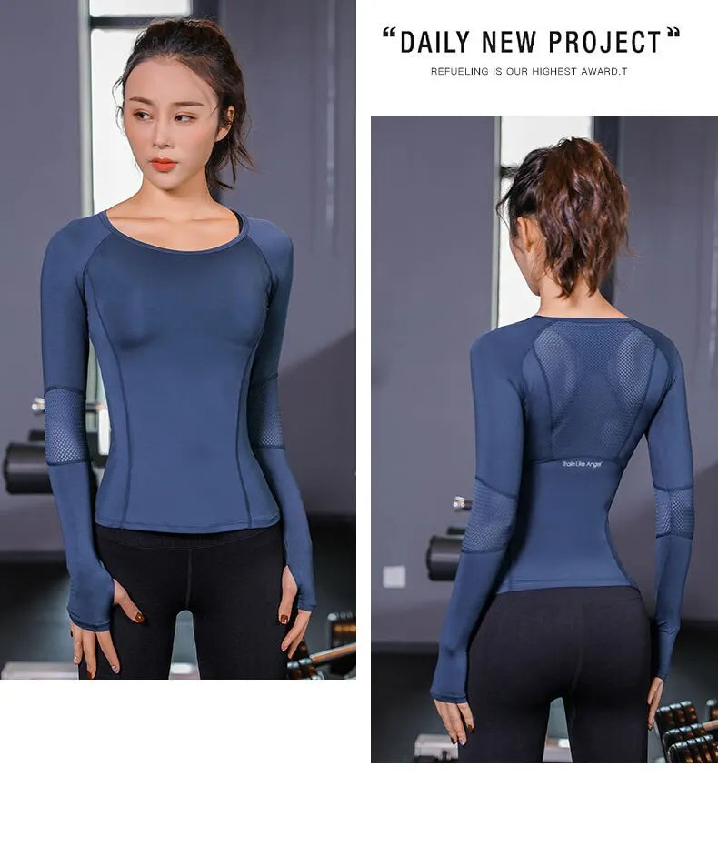 Women's Sports Wear For Fitness Running Jogging Seamless Long Sleeve Gym Woman Sport Shirt Yoga Top Female Workout Tops T-shirt